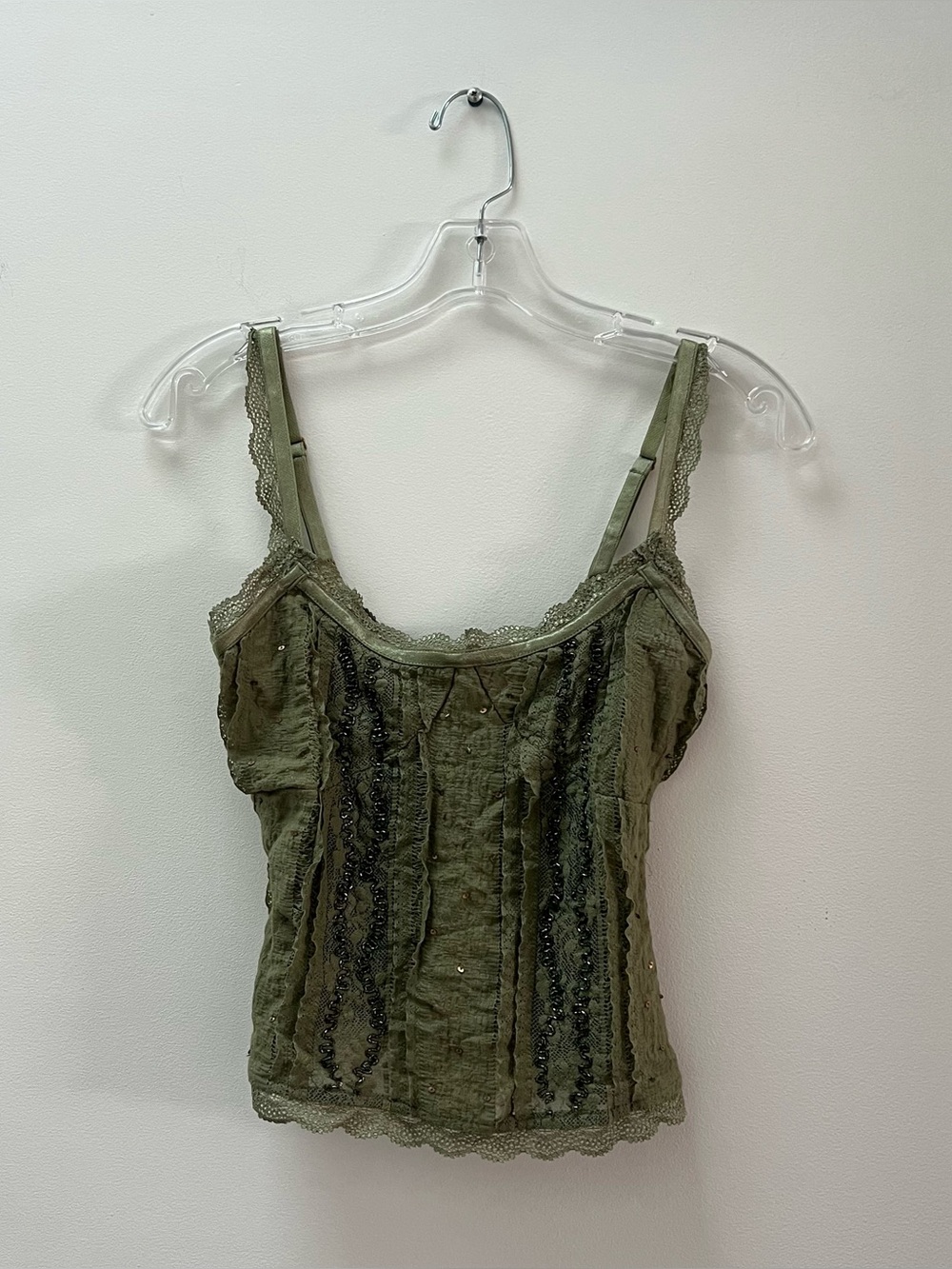 Intimately Free People Olive Lace-Trim Beaded Camisole